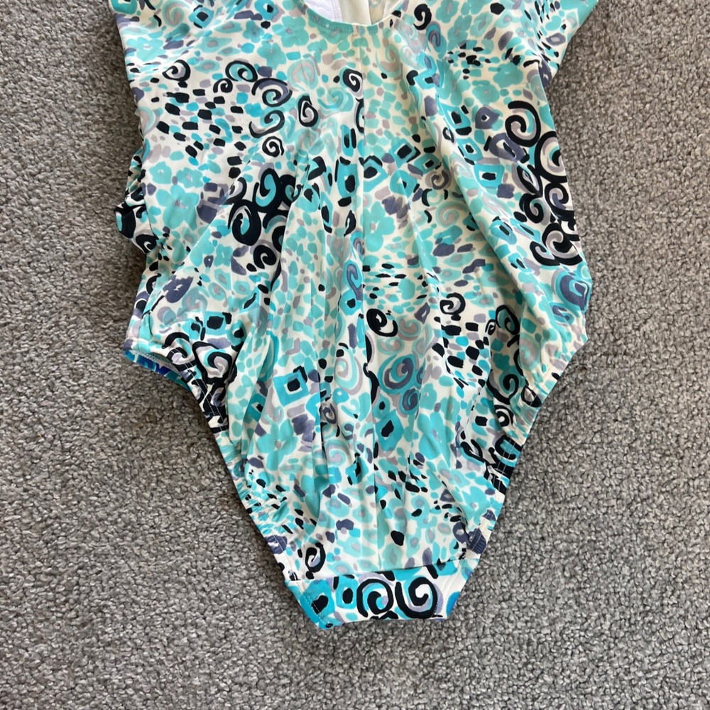 Longitude One Piece Swimsuit Womens 10 Blue Teal Abstract Wrap tummy control - Picture 6 of 13